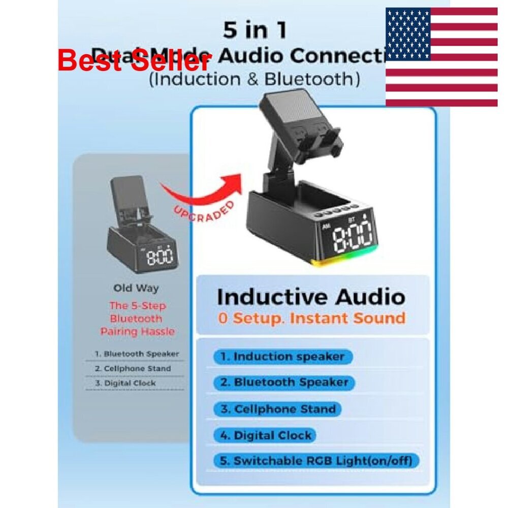 Induction Bluetooth Speaker Stand Portable HD Sound Kitchen Gadget Gift - Picture 3 of 7